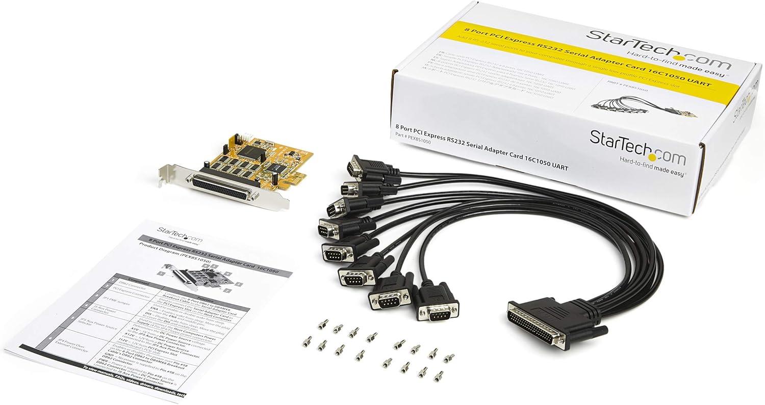 imageStarTechcom 8Port PCI Express RS232 Serial Adapter Card PCIe to Serial DB9 Card 16C1050 UART 15kV ESD Windows Only TAA