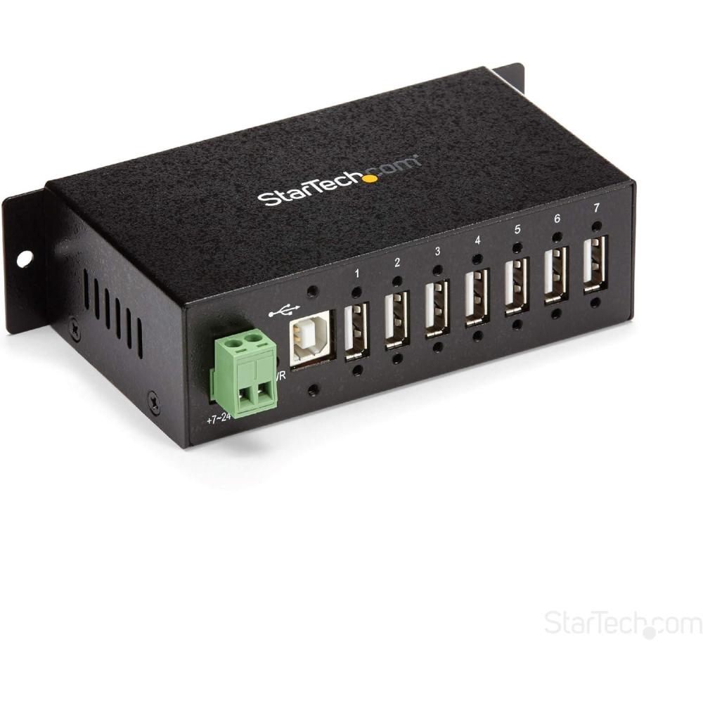 imageStarTechcom 7Port USB 20 Hub  Metal Industrial USBA Hub with ESD Protection ampamp 350W Surge Protection  Din Rail Wall or Desk Mountable  TAA Compliant USB Expander Hub ST7200USBM