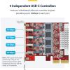 StarTech.com 4-Port USB-C 10Gbps PCIe Card, 4X Independent USB 3.2 Controllers, PCI Express 3.0, Low Profile, TAA