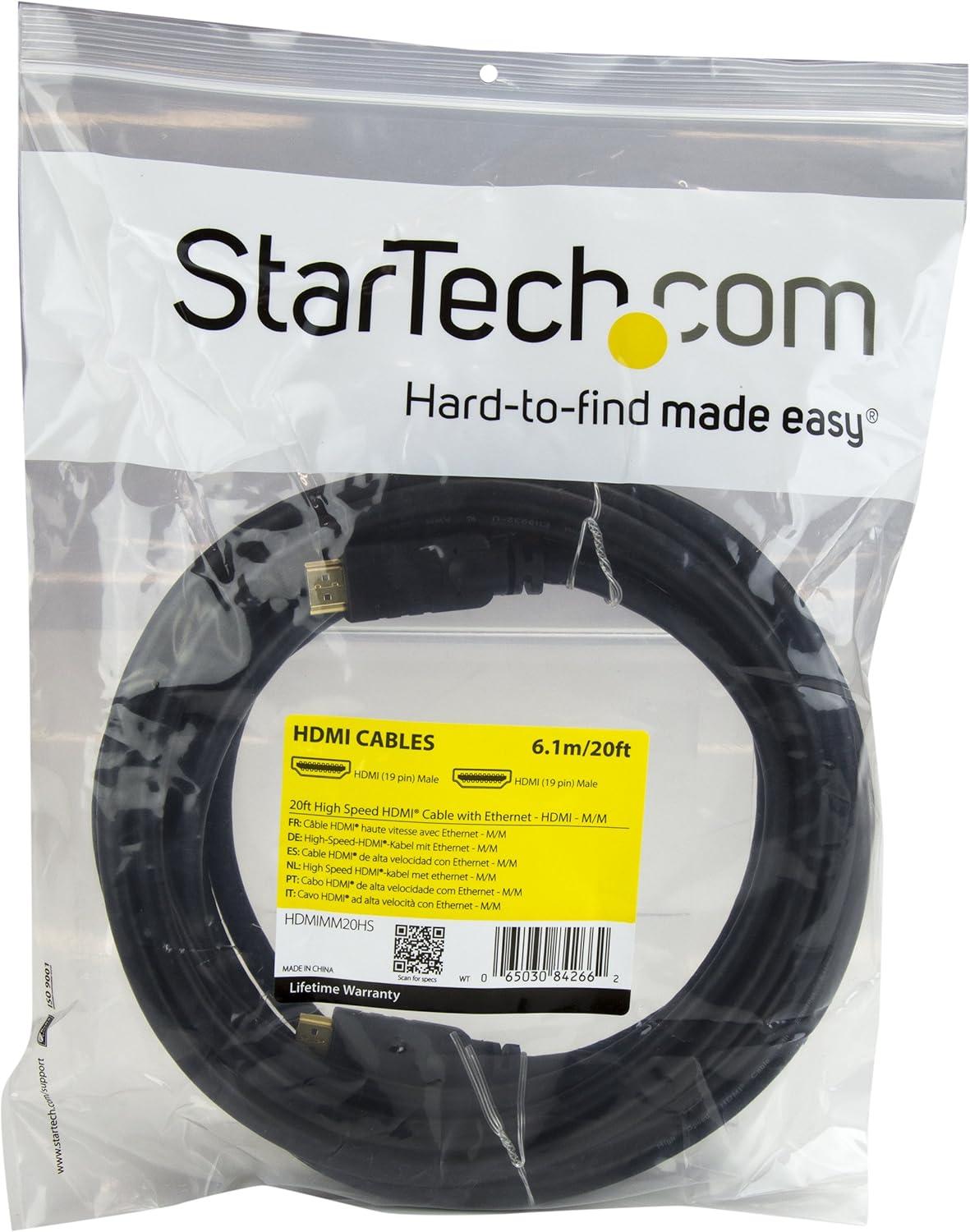 imageStarTechcom 10ft HDMI Cable  4K High Speed HDMI Cable with Ethernet  4K 30Hz UHD HDMI Cord  102 Gbps Bandwidth  HDMI 14 Video  Display Cable MM 28AWG  HDCP 14  Black HDMIMM10HS20 ft