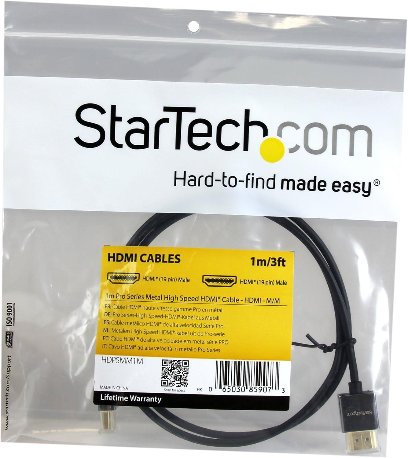 imageStarTechcom 1m Slim HDMI Cable w Low Profile Metal Connectors  4K High Speed HDMI Cable w Ethernet  4K 30Hz UHD HDMI Cord  102 Gbps  HDMI 14 Video  Display Cable 36AWG  HDCP 14 HDPSMM1M3ft 1m