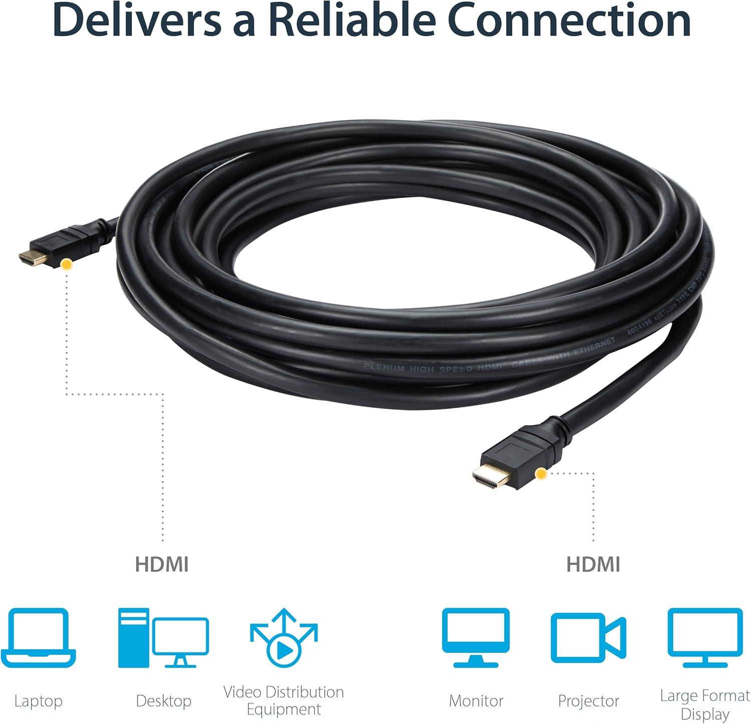 imageStarTechcom 25ft Plenum Rated HDMI Cable 4K High Speed Long HDMI Cord wEthernet 4K30Hz UHD 102 Gbps HDCP 14 in Wall Plenum HDMI 14 Display Cable HDMI to HDMI Computer to TV Cable HDPMM2535 ft  105m