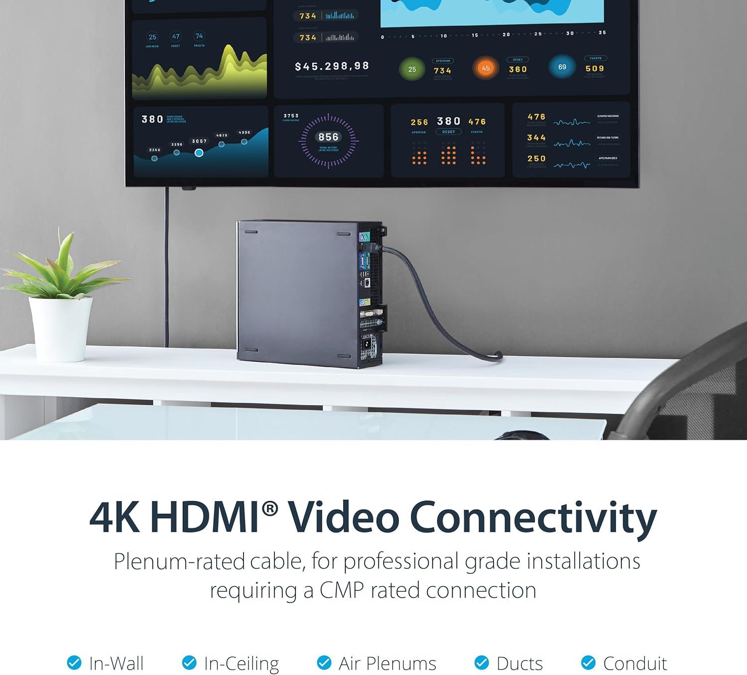 imageStarTechcom 25ft Plenum Rated HDMI Cable 4K High Speed Long HDMI Cord wEthernet 4K30Hz UHD 102 Gbps HDCP 14 in Wall Plenum HDMI 14 Display Cable HDMI to HDMI Computer to TV Cable HDPMM2535 ft  105m