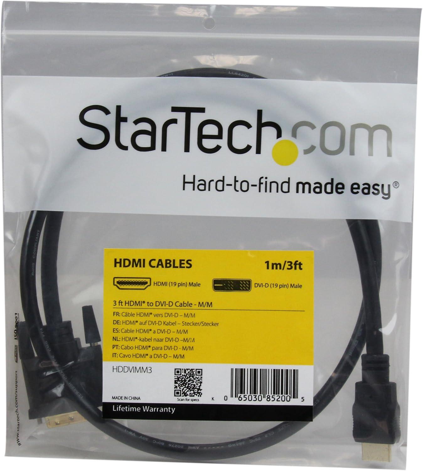 imageStarTechcom 3 ft HDMI to DVID Cable  HDMI to DVI Adapter  Converter Cable  1x DVID Male 1x HDMI Male  Black 3 feet HDDVIMM33 ft  1 m
