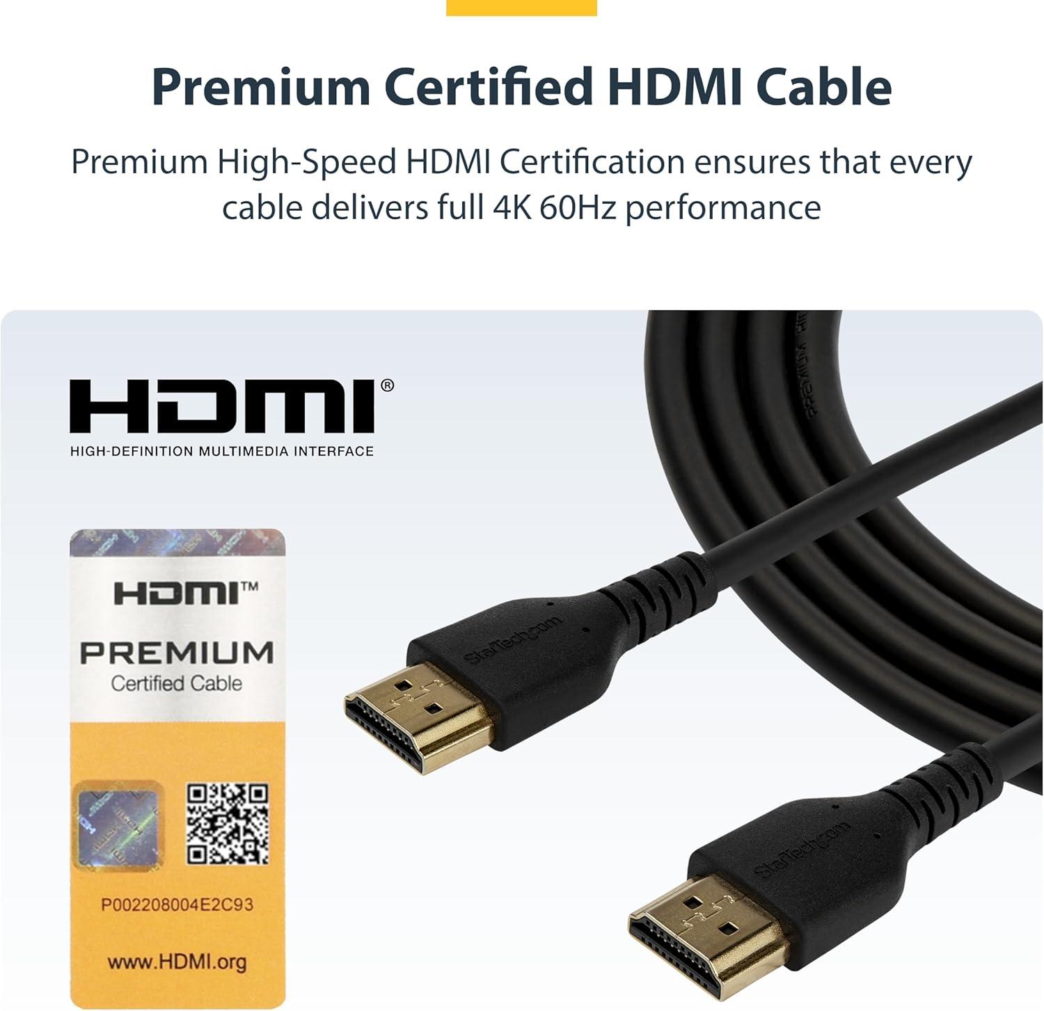 imageStarTechcom 6ft 2m Slim HDMI Cable Flexible Premium HDMI 20 Cord with Ethernet UHD 4K 60Hz HDR10 Durable Aramid Fiber Design with TPE JacketBlack