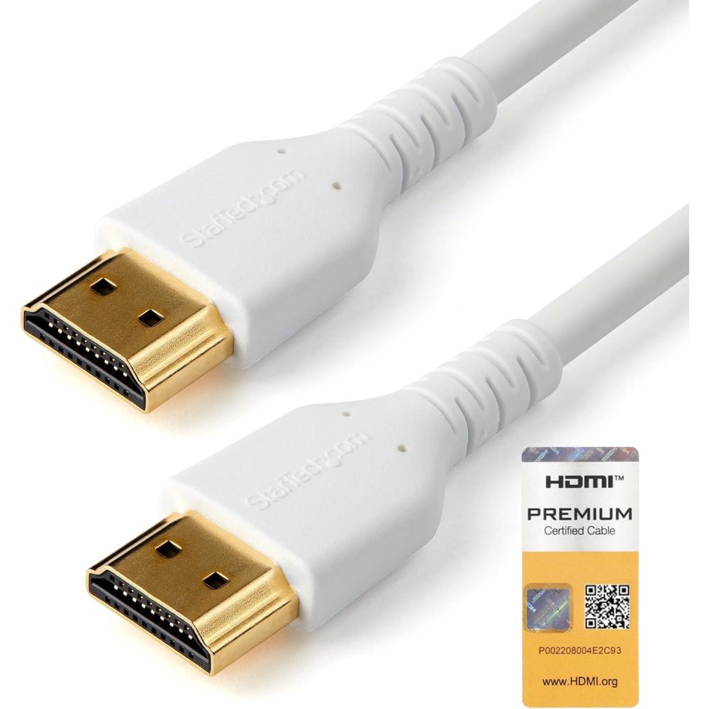 imageStarTechcom 6ft 2m Slim HDMI Cable Flexible Premium HDMI 20 Cord with Ethernet UHD 4K 60Hz HDR10 Durable Aramid Fiber Design with TPE JacketWhite