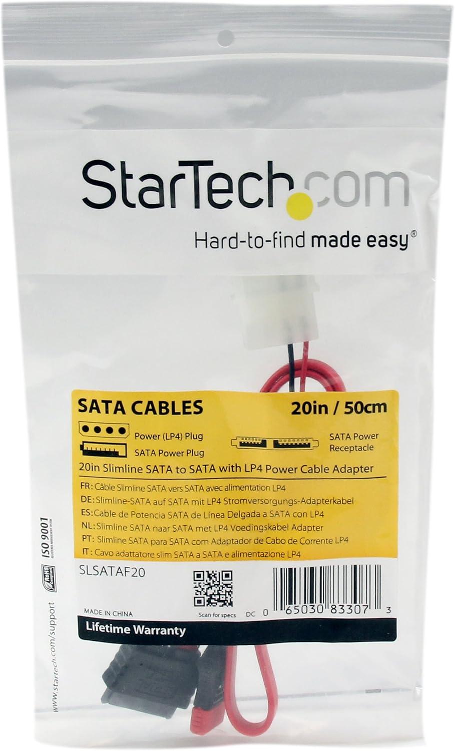 imageStarTechcom 36in Slimline SATA to SATA with LP4 Power Cable Adapter SLSATAF361 Ounce Pack of 1