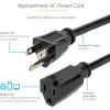 StarTech.com 3ft (1m) Power Extension Cord, NEMA 5-15R to NEMA 5-15P Black Extension Cord, 13A 125V, 16AWG, Outlet Extension Power Cable, NEMA 5-15R to NEMA 5-15P AC Power Cord – UL Listed (PAC1013)(6 ft)