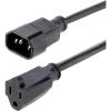 StarTech.com 1ft (0.3m) Power Extension Cord, IEC 320 C14 to NEMA 5-15R, 10A 125V, 18AWG, Black Computer Power Extension Cord, AC Outlet Extension Cable for Network Equipment, UL Listed (PAC100)(3 ft)