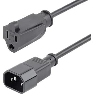 StarTech.com 1ft (0.3m) Power Extension Cord, IEC 320 C14 to NEMA 5-15R, 10A 125V, 18AWG, Black Computer Power Extension Cord, AC Outlet Extension Cable for Network Equipment, UL Listed (PAC100)(1 ft)