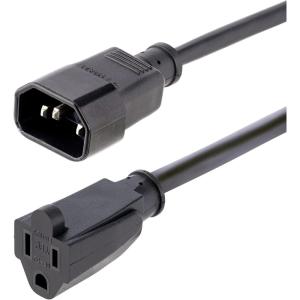 StarTech.com 1ft (0.3m) Power Extension Cord, IEC 320 C14 to NEMA 5-15R, 10A 125V, 18AWG, Black Computer Power Extension Cord, AC Outlet Extension Cable for Network Equipment, UL Listed (PAC100)(3 ft)