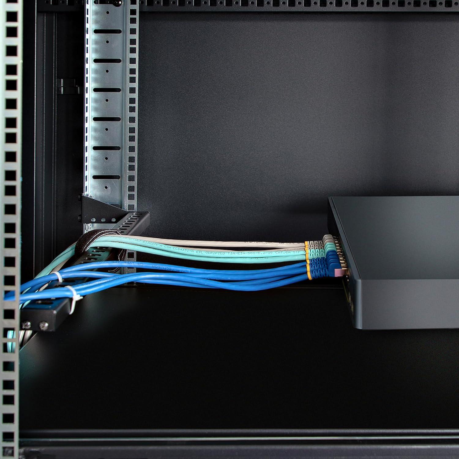 imageStarTechcom 1U Rack Mountable Cable Lacing Bar wAdjustable Depth Cable Support Guide for Organized 19quot RacksCabinets Horizontal Cable Guide for Patch PanelsSwitchesPDUs 12SCableLacingBAR1 Unit