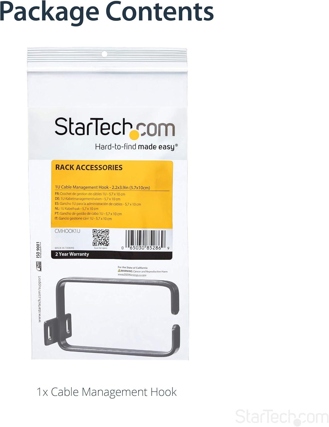 imageStarTechcom 24 x 39in Vertical Cable Management D Ring 15U Metal DRing Hooks Wire Organizer for 2 or 4Post NetworkServer Racks CMHOOKMW Black22 x 39in Pack of 2