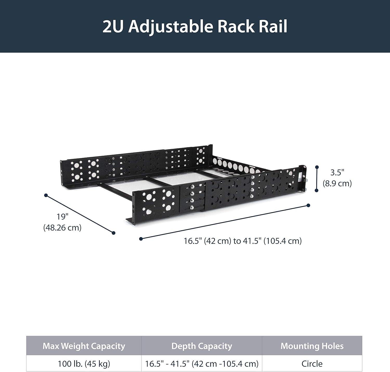 imageStarTechcom 2U Universal Rack Mount Rails for 19in Server Rack Enclosure or Cabinet Adjustable AV Rack Rails UNIRAILS2U