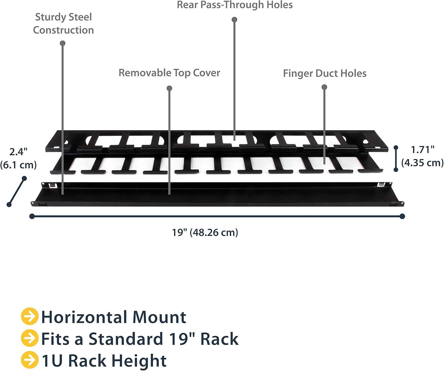 imageStarTechcom Horizontal 1U Server Rack Cable Management Finger Duct w Cover 19quot Network Rack Wire Duct Raceway Panel Slotted Wire Duct CMDUCT1UX1U