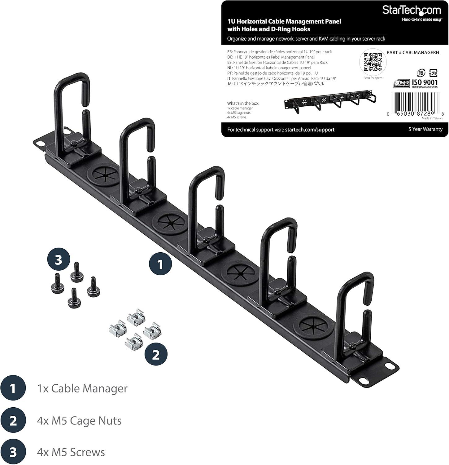 imageStarTechcom Horizontal 1U Server Rack Cable Management Finger Duct w Cover 19quot Network Rack Wire Duct Raceway Panel Slotted Wire Duct CMDUCT1UX1U