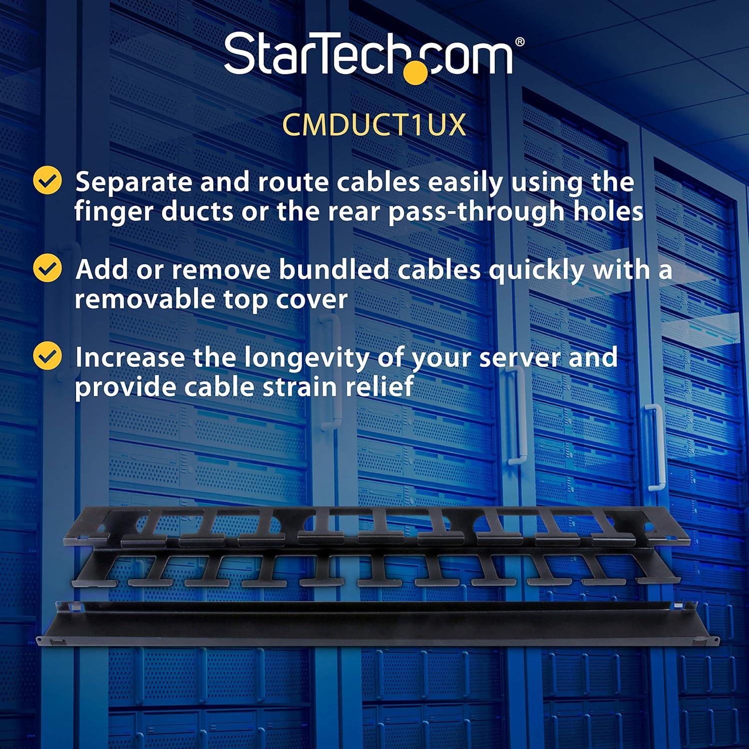 imageStarTechcom Horizontal 1U Server Rack Cable Management Finger Duct w Cover 19quot Network Rack Wire Duct Raceway Panel Slotted Wire Duct CMDUCT1UX1U