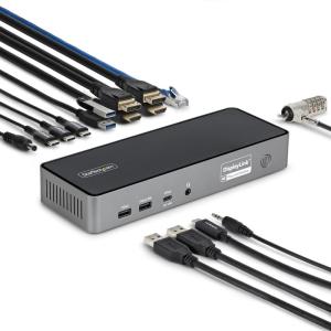 StarTech.com Triple Monitor USB-C Docking Station, 4K 60Hz DisplayLink Dock for MacBook M1 M2 M3 M4 & Windows, 2.5GbE, 2X HDMI & 2X DP, 140W Laptop Charging, USB-C DP Alt Mode – TAA