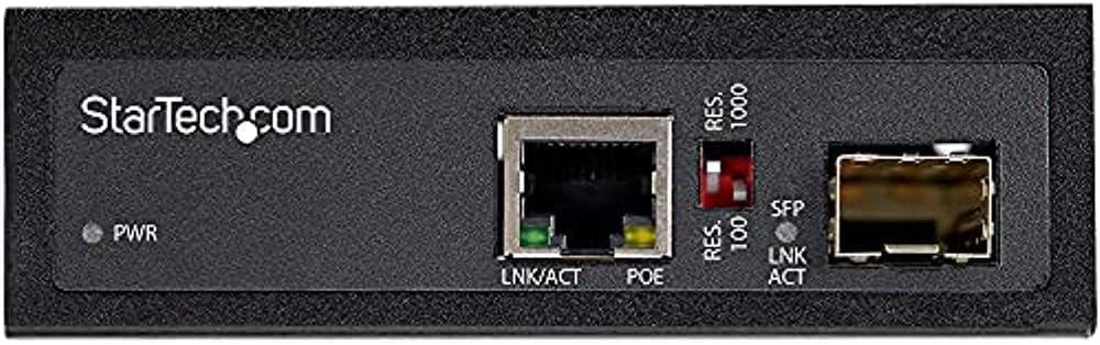 imageStarTechcom PoE Industrial Fiber to Ethernet Media Converter 60W SFP to RJ45 SinglemodeMultimode Fiber to Copper Gigabit Ethernet Compact Size IP30 40 to 75C TAA IMC1GSFP60W