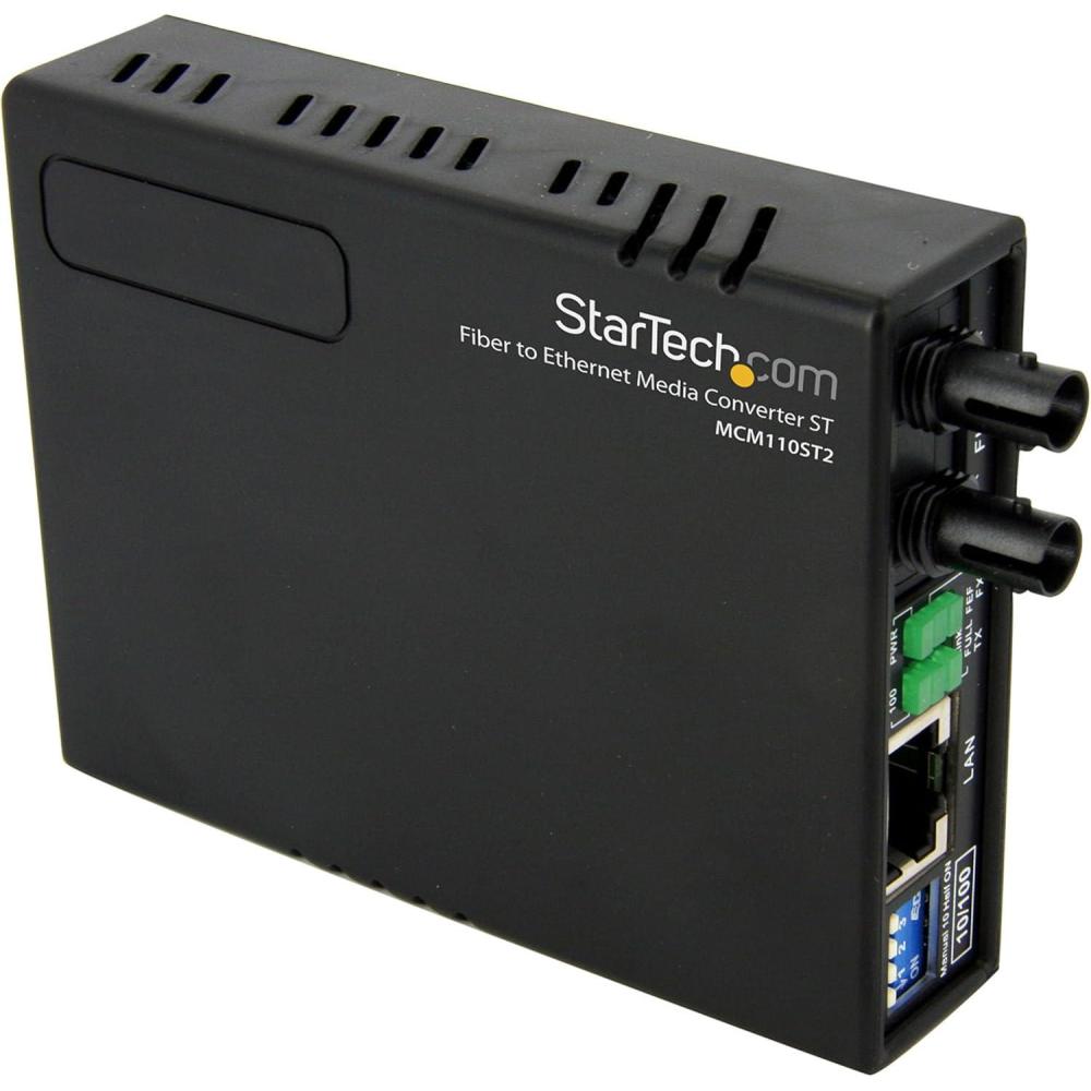 imageStarTechcom 10100 Mbps Ethernet to Fiber Optic Media Converter Steel Chassis Mount ST Multimode 1310nm 2km TAA ET90110ST2No Mount Plastic