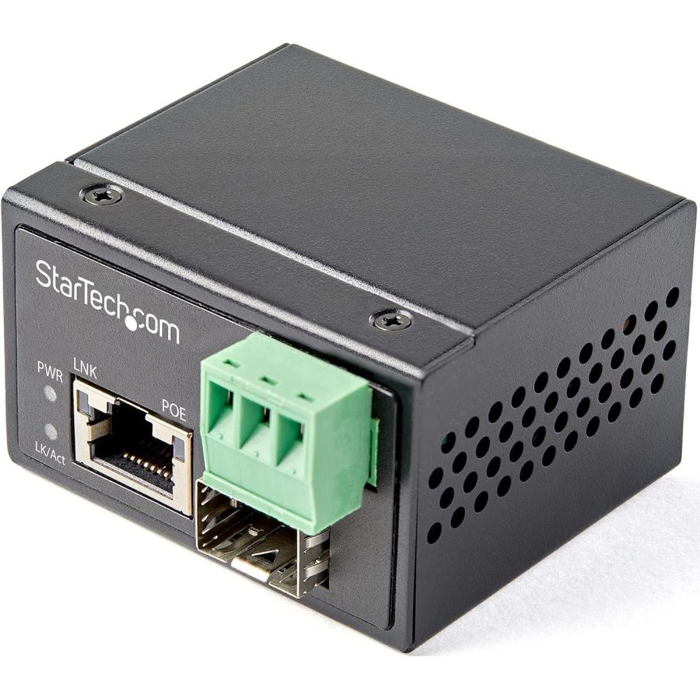 imageStarTechcom PoE Industrial Fiber to Ethernet Media Converter 30W SFP to RJ45 SinglemodeMultimode Fiber to Copper Gigabit Ethernet MiniCompact Size IP30 40 to 75C TAA IMC1GSFP30W