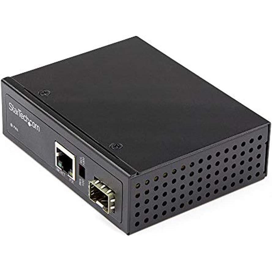 imageStarTechcom PoE Industrial Fiber to Ethernet Media Converter 60W  SFP to RJ45  SinglemodeMultimode Fiber to Copper Gigabit Ethernet  Compact Size  IP30 40 to 75C TAA IMC1GSFP60W