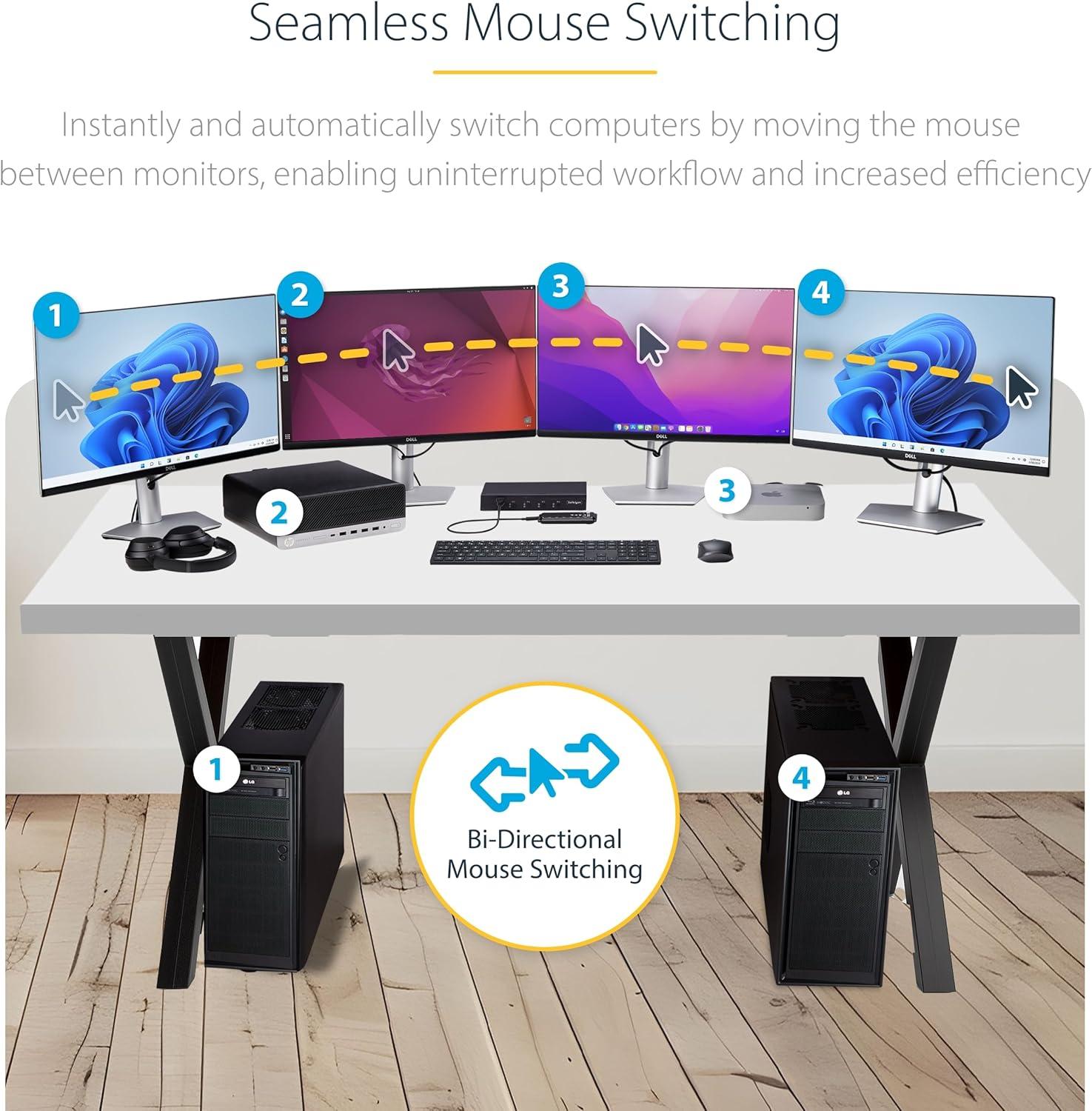 imageStarTechcom 4Port KM Switch with Mouse Switching USB 30 Switcher KeyboardMouse Sharing 35mmUSB Audio TAA Compliant