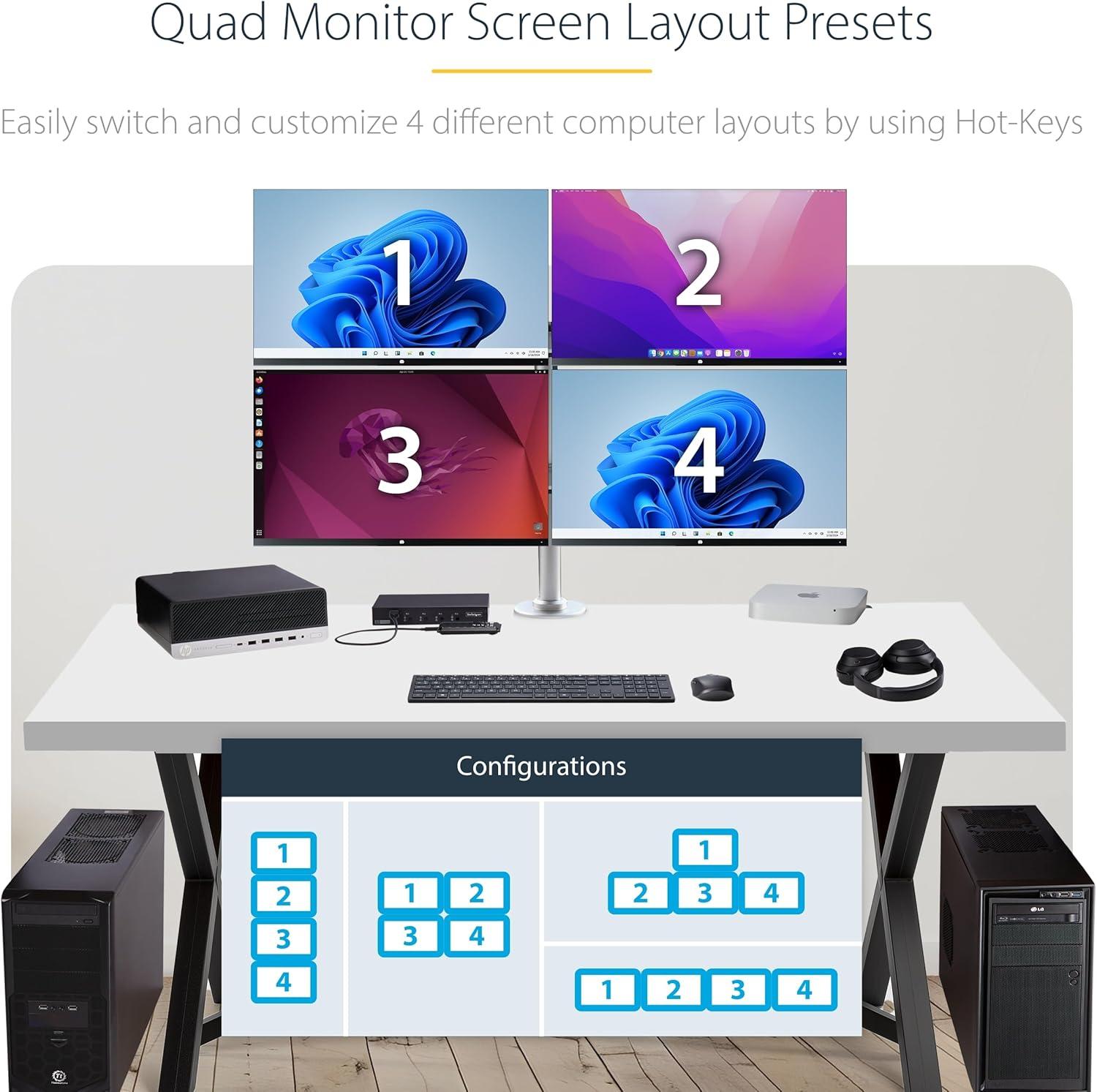imageStarTechcom 4Port KM Switch with Mouse Switching USB 30 Switcher KeyboardMouse Sharing 35mmUSB Audio TAA Compliant