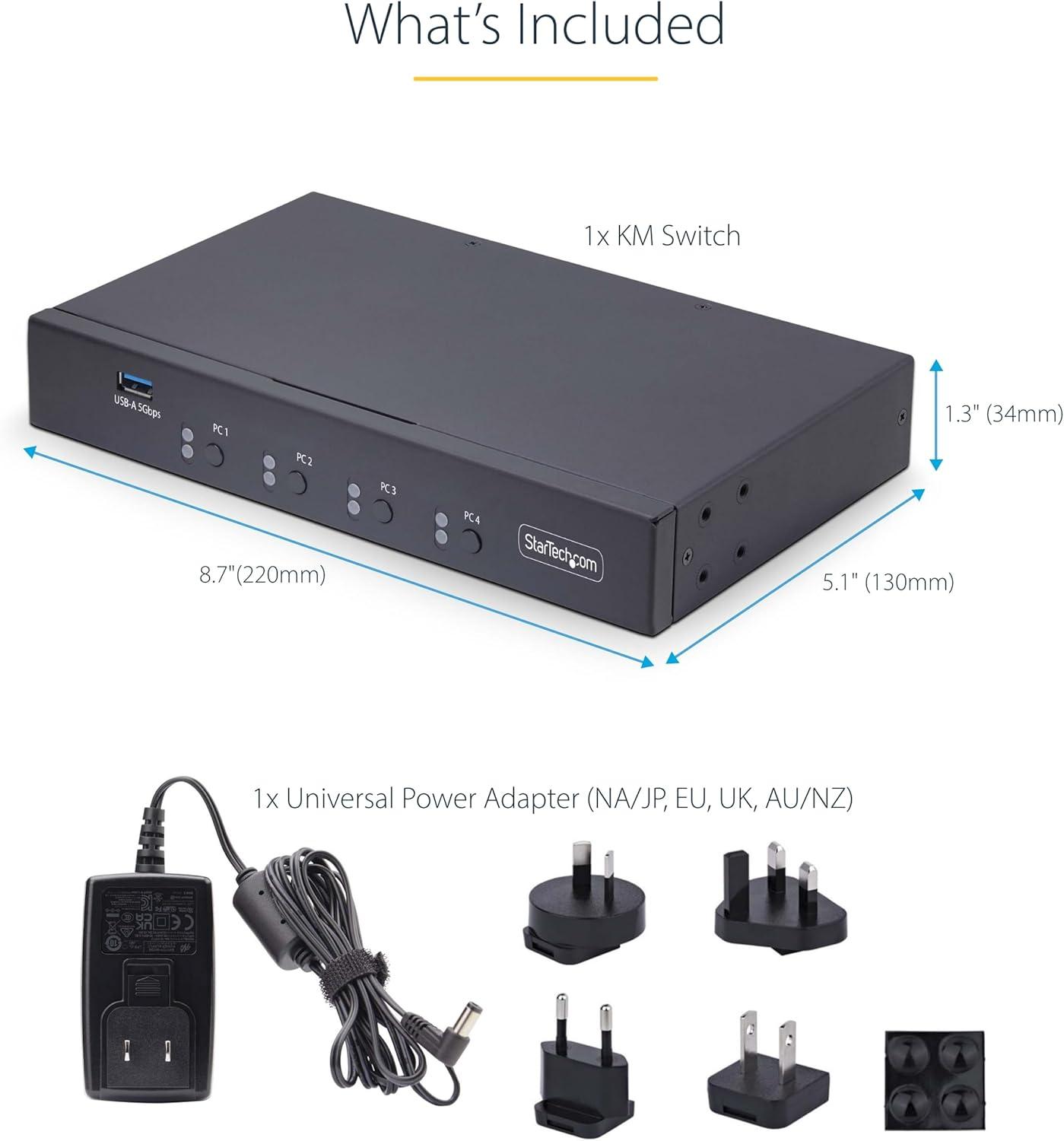 imageStarTechcom 4Port KM Switch with Mouse Switching USB 30 Switcher KeyboardMouse Sharing 35mmUSB Audio TAA Compliant