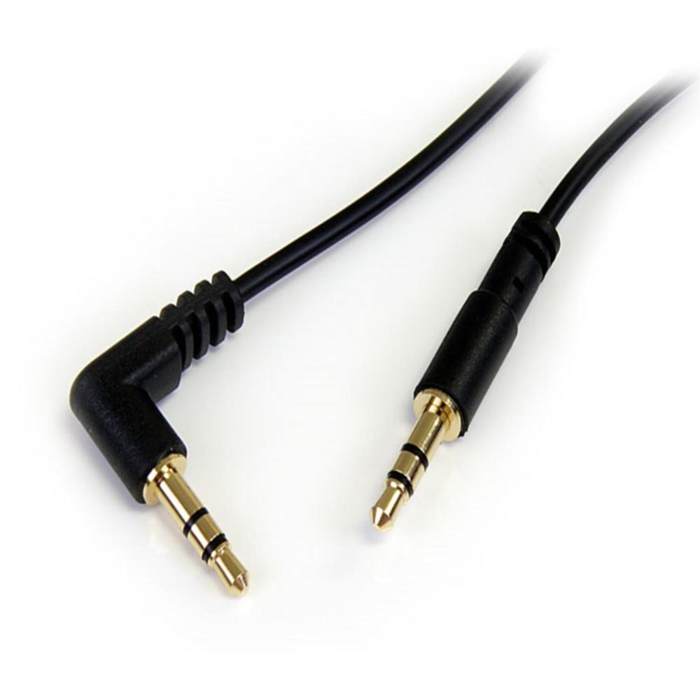 imageStarTechcom 1 ft 03 m Right Angle 35 mm Audio Cable 35mm Slim Audio Cable MaleMale Aux Cable MU1MMSRA Black1 ft