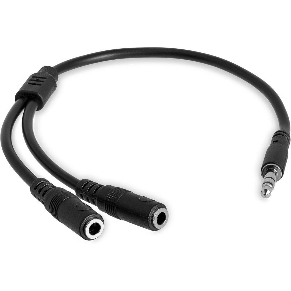 imageStarTechcom Black Slim Mini Jack Headphone Splitter Cable Adapter 35mm Audio Mini Stereo Y Splitter 35mm Male to 2x 35mm Female MUY1MFFADPSlim Cable
