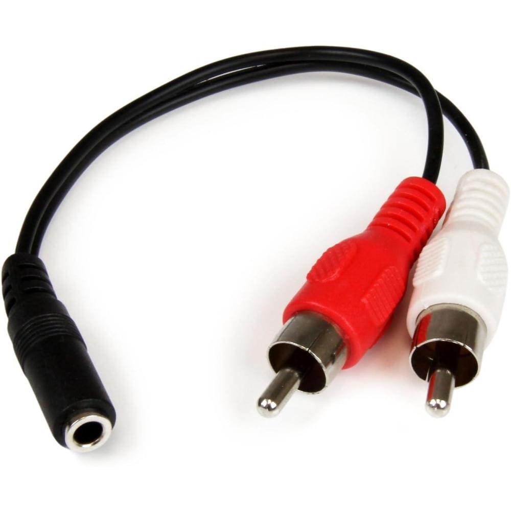 imageStarTechcom MUFMRCA 6Inch 35mm Female to 2 x RCA Male RCA to AUX Y Stereo Splitter Cable Black15 cm6 inches