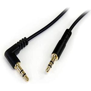 StarTech.com 1 ft. (0.3 m) Right Angle 3.5 mm Audio Cable – 3.5mm Slim Audio Cable – Male/Male – Aux Cable (MU1MMSRA), Black(3 ft)