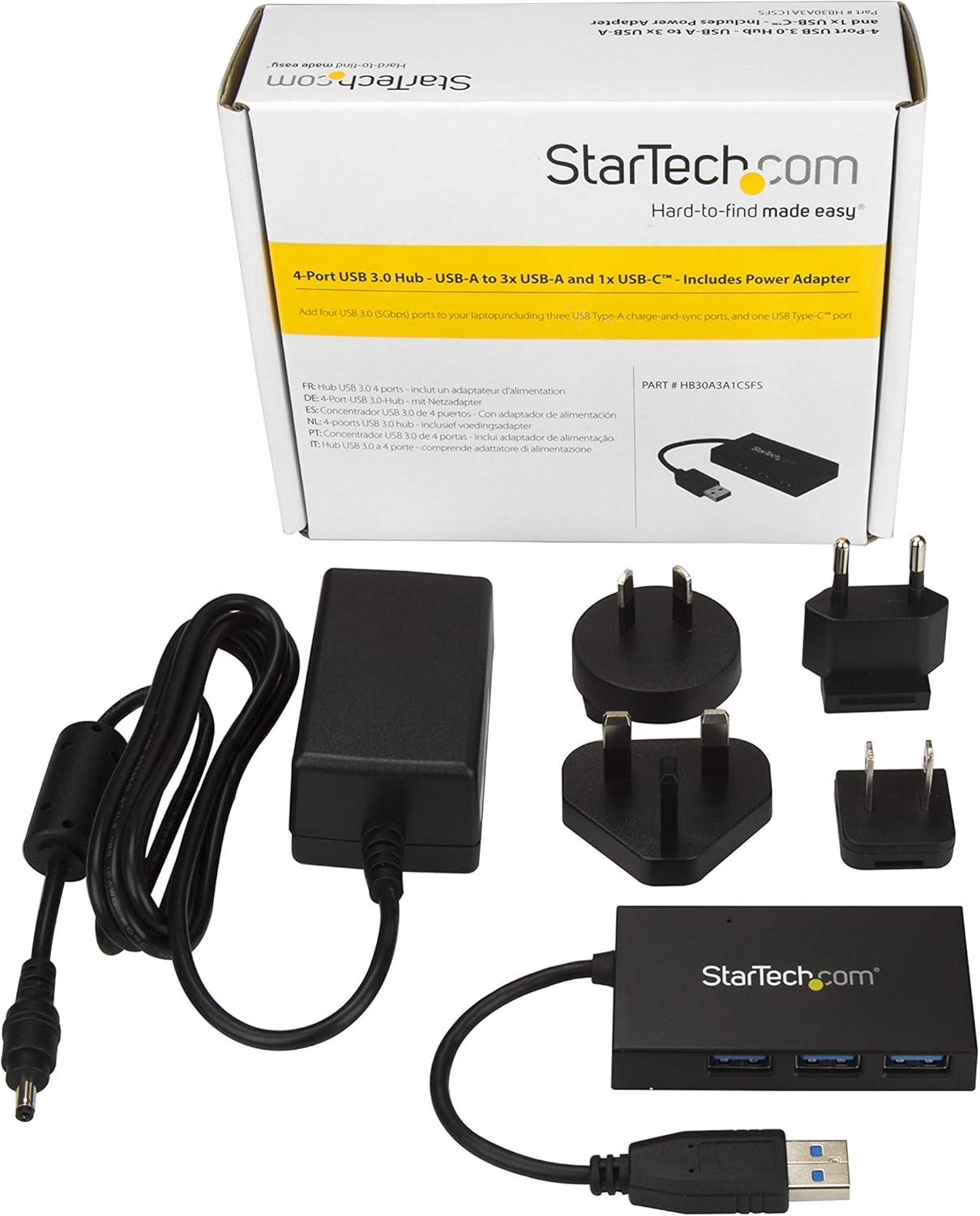 image:imageStarTechcom 4 Port USB 30 Hub  USB TypeA Hub with 1x USBC amp 3x USBA SuperSpeed  USB Bus or SelfPowered  Portable USB 30 5Gbps BC 12 Charging Hub w Power Adapter  TAA HB30A3A1CSFS