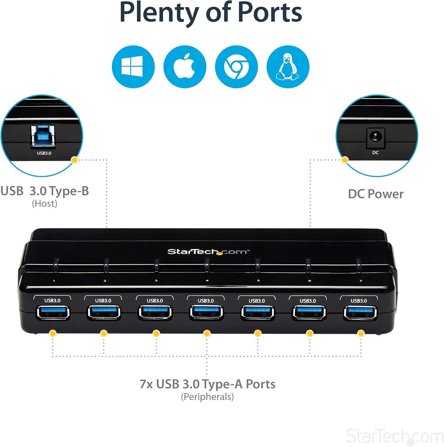 image:imageStarTechcom 7 Port USB 30 Hub Up To 5 Gbps 7 x USB Universal Multi Port USB Extender for Your Desktop USB Powered ST7300USB3B