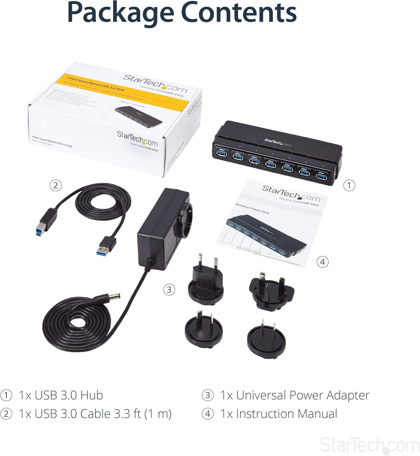image:imageStarTechcom 7 Port USB 30 Hub Up To 5 Gbps 7 x USB Universal Multi Port USB Extender for Your Desktop USB Powered ST7300USB3B