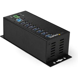 StarTech.com 7-Port USB 3.0 Hub with Power Adapter – Metal Industrial USB-A Hub with ESD & 350W Surge Protection – Din/Wall/Desk Mountable – High Speed USB 3.0 (5Gbps) – Hub , TAA (HB30A7AME)