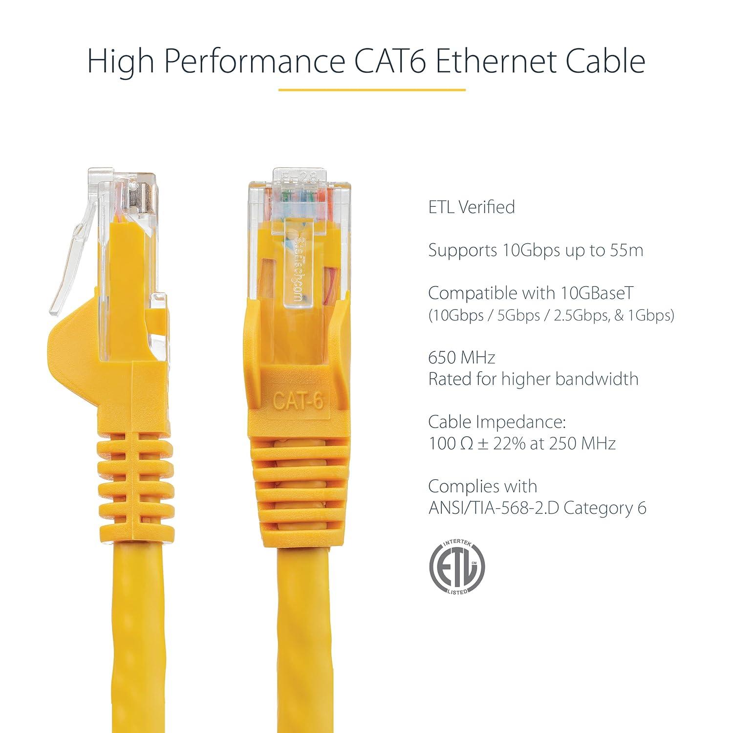 image:imageStarTechcom 10m CAT6 Ethernet Cable Grey CAT 6 Gigabit Ethernet Wire 650MHz 100W PoE RJ45 UTP Category 6 NetworkPatch Cord Snagless wStrain Relief Fluke Tested ULTIA Certified N6PATC10MGRYellow