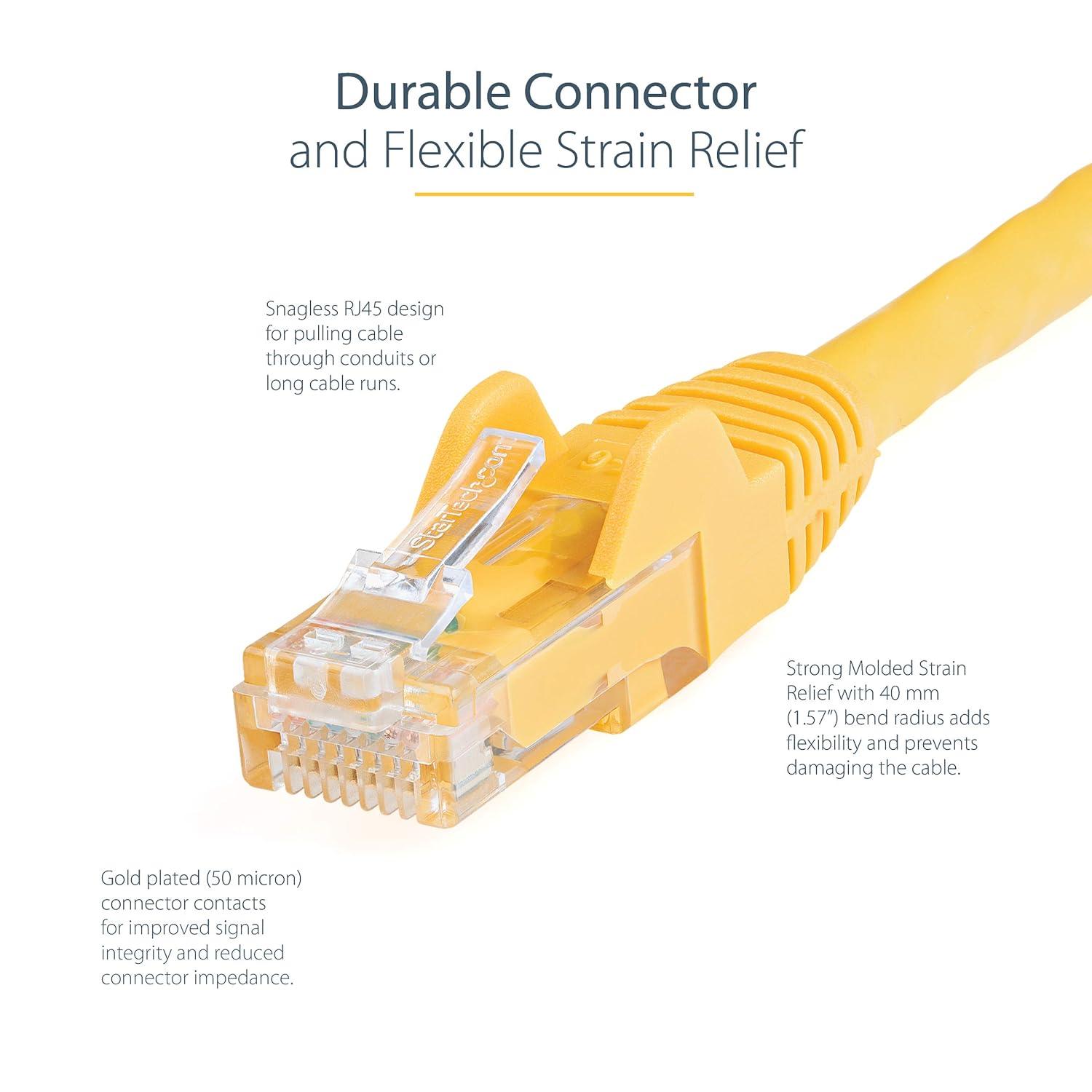image:imageStarTechcom 10m CAT6 Ethernet Cable Grey CAT 6 Gigabit Ethernet Wire 650MHz 100W PoE RJ45 UTP Category 6 NetworkPatch Cord Snagless wStrain Relief Fluke Tested ULTIA Certified N6PATC10MGRYellow