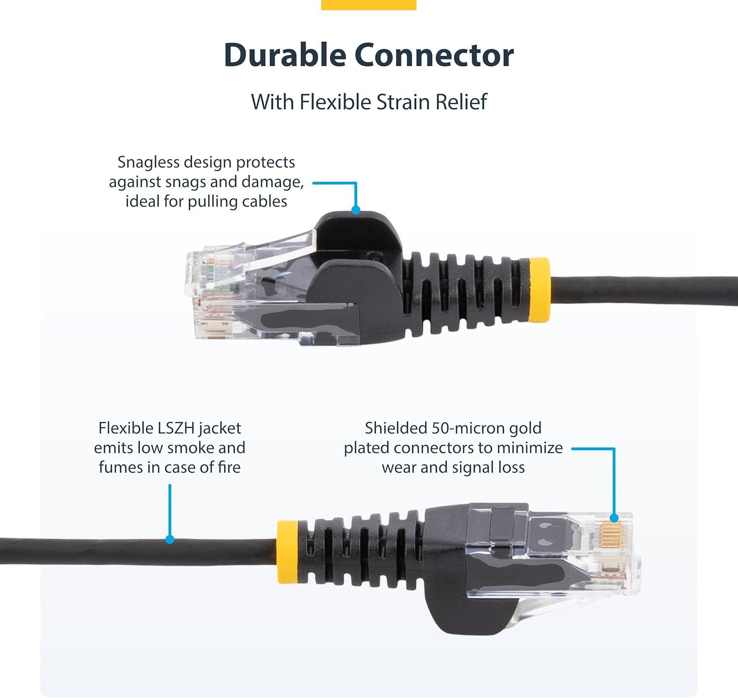 image:imageStarTechcom 15 m CAT6 Cable Slim CAT6 Patch Cord Black Snagless RJ45 Connectors Gigabit Ethernet Cable 28 AWG N6PAT150CMBKSBlack