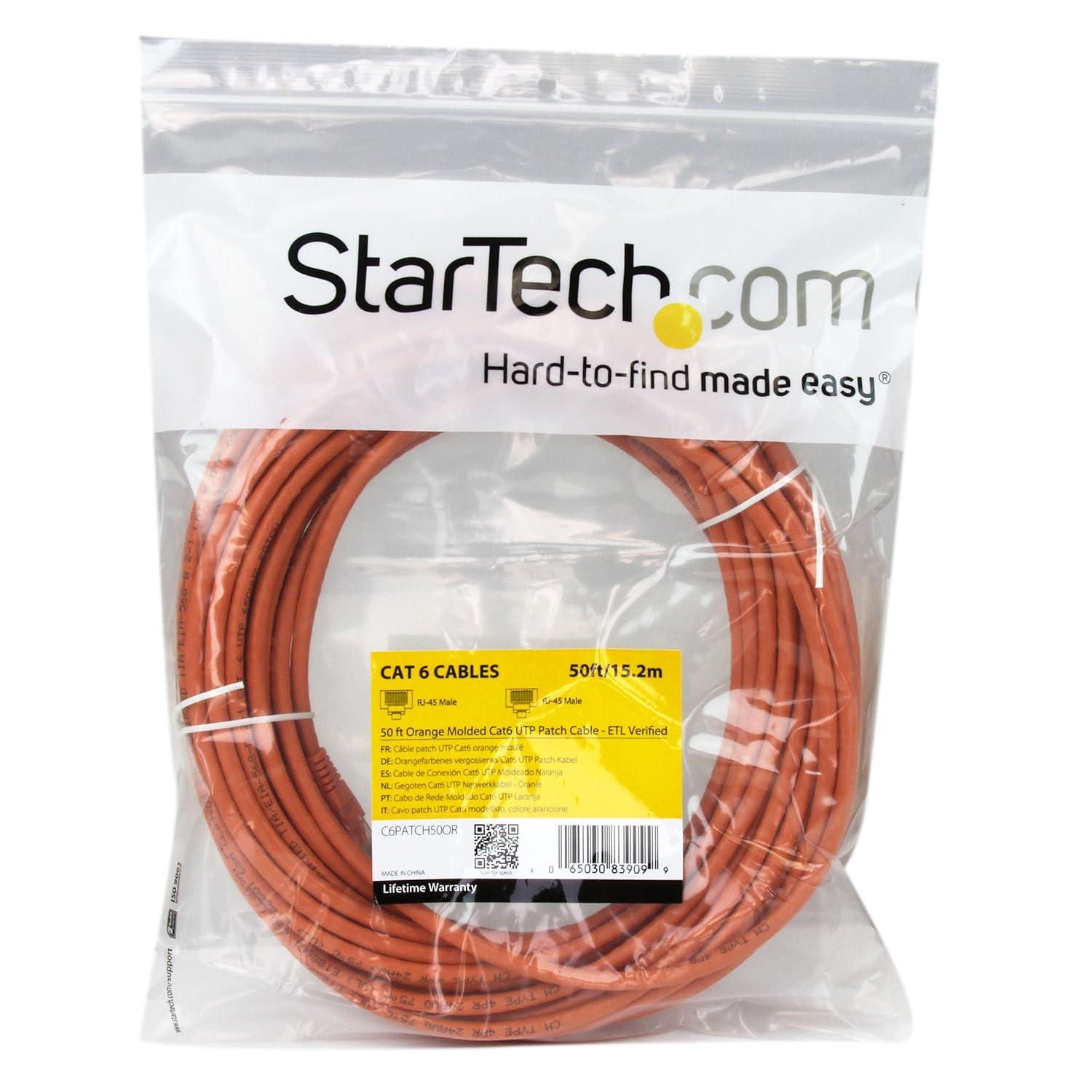 image:imageStarTechcom 20ft CAT6 Ethernet Cable Orange CAT 6 Gigabit Ethernet Wire 650MHz 100W PoE RJ45 UTP Molded Category 6 NetworkPatch Cord wStrain ReliefFluke Tested ULTIA Certified C6PATCH20OROrange