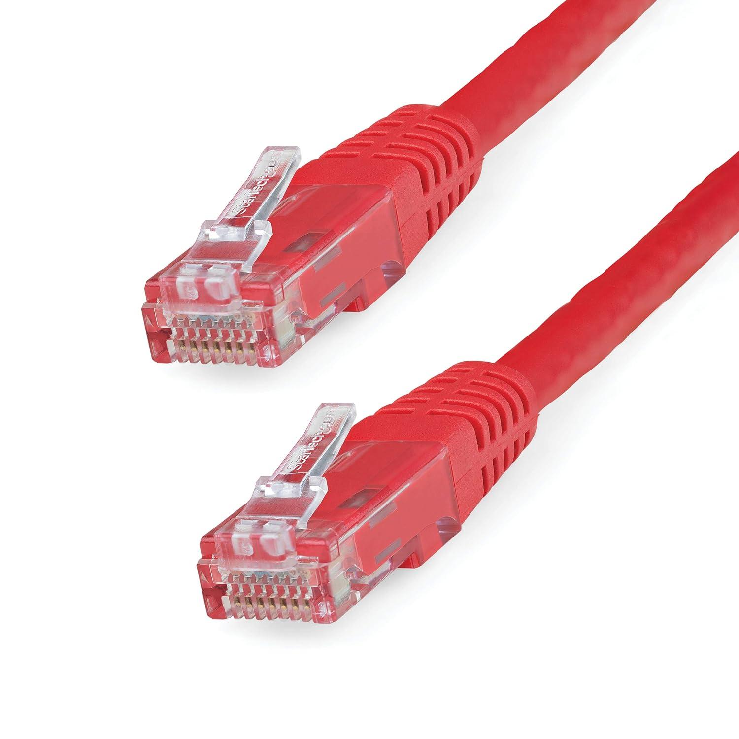 image:imageStarTechcom 20ft CAT6 Ethernet Cable Orange CAT 6 Gigabit Ethernet Wire 650MHz 100W PoE RJ45 UTP Molded Category 6 NetworkPatch Cord wStrain ReliefFluke Tested ULTIA Certified C6PATCH20ORRed