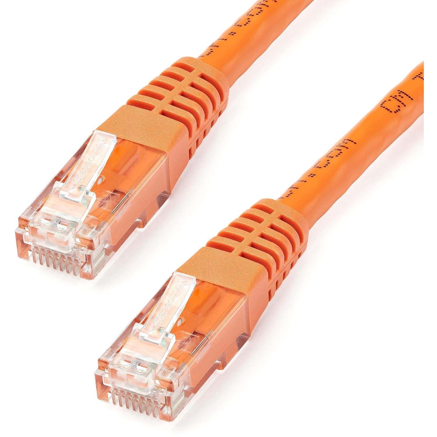 image:imageStarTechcom 20ft CAT6 Ethernet Cable Orange CAT 6 Gigabit Ethernet Wire 650MHz 100W PoE RJ45 UTP Molded Category 6 NetworkPatch Cord wStrain ReliefFluke Tested ULTIA Certified C6PATCH20OROrange