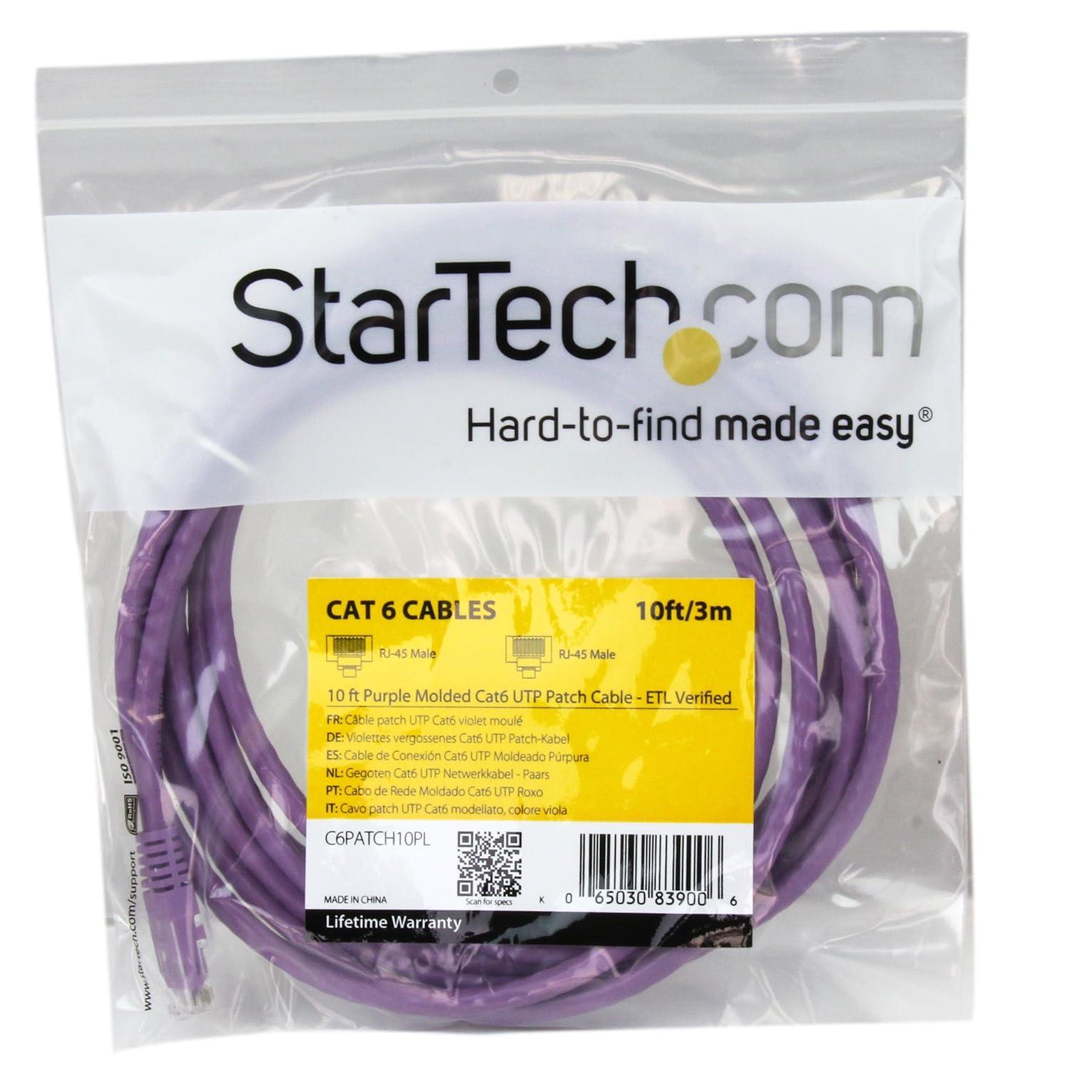 image:imageStarTechcom 20ft CAT6 Ethernet Cable Orange CAT 6 Gigabit Ethernet Wire 650MHz 100W PoE RJ45 UTP Molded Category 6 NetworkPatch Cord wStrain ReliefFluke Tested ULTIA Certified C6PATCH20ORPurple