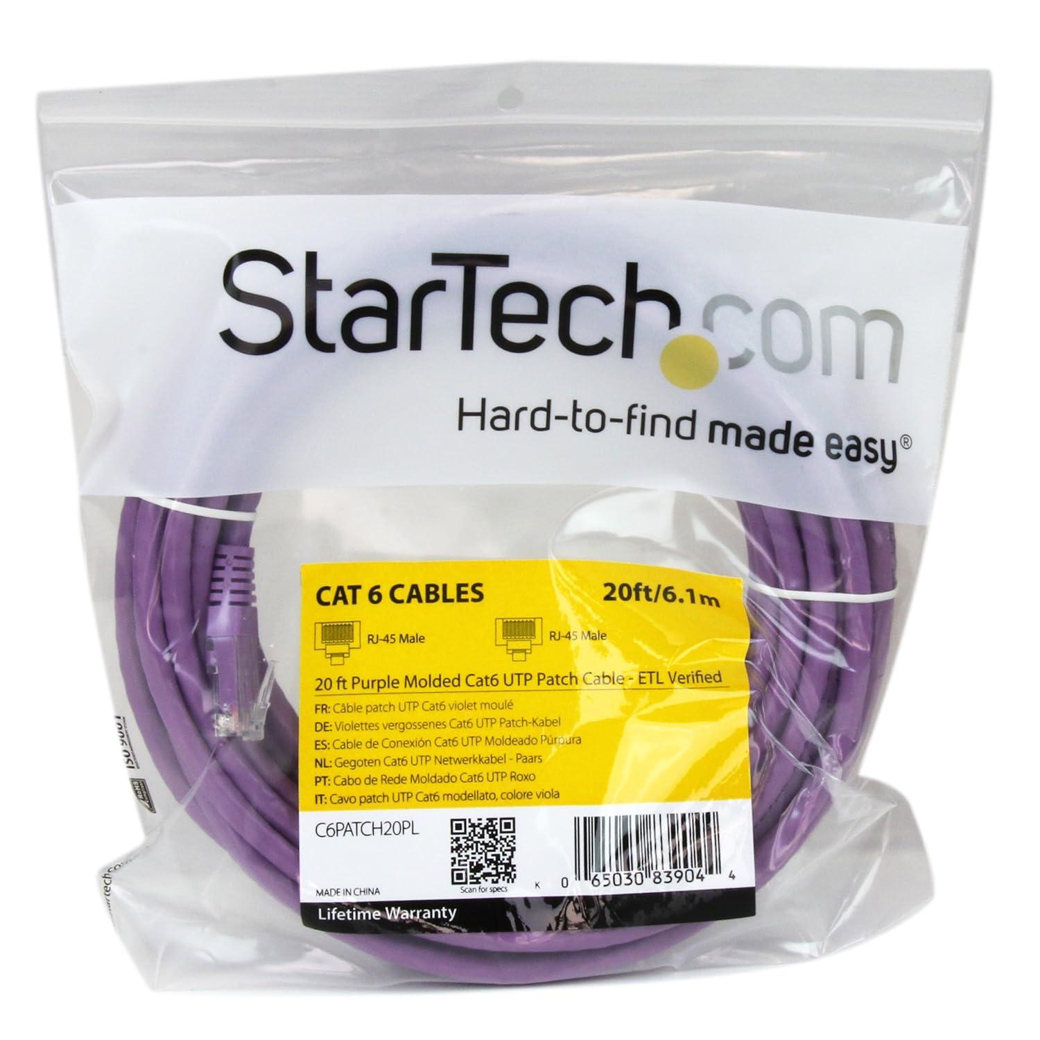 image:imageStarTechcom 20ft CAT6 Ethernet Cable Orange CAT 6 Gigabit Ethernet Wire 650MHz 100W PoE RJ45 UTP Molded Category 6 NetworkPatch Cord wStrain ReliefFluke Tested ULTIA Certified C6PATCH20ORPurple