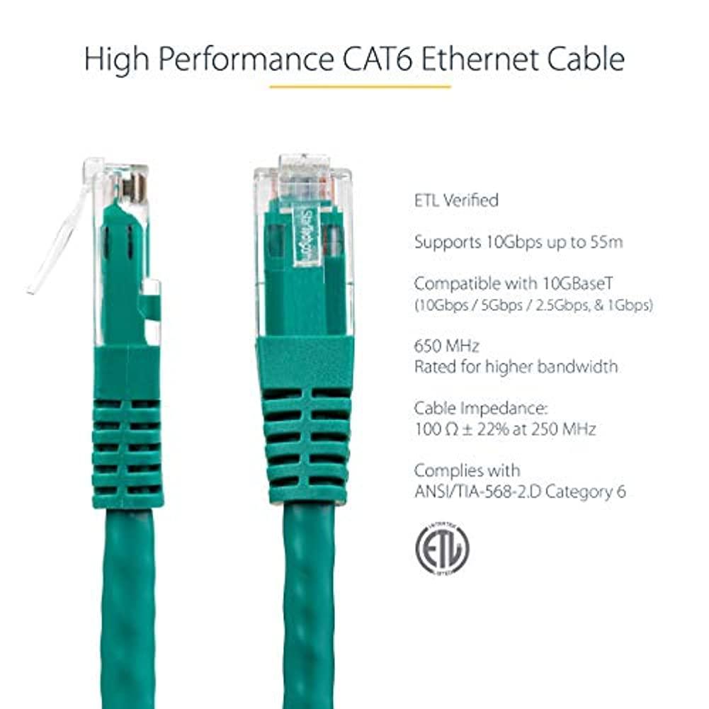 image:imageStarTechcom 20ft CAT6 Ethernet Cable Orange CAT 6 Gigabit Ethernet Wire 650MHz 100W PoE RJ45 UTP Molded Category 6 NetworkPatch Cord wStrain ReliefFluke Tested ULTIA Certified C6PATCH20ORGreen