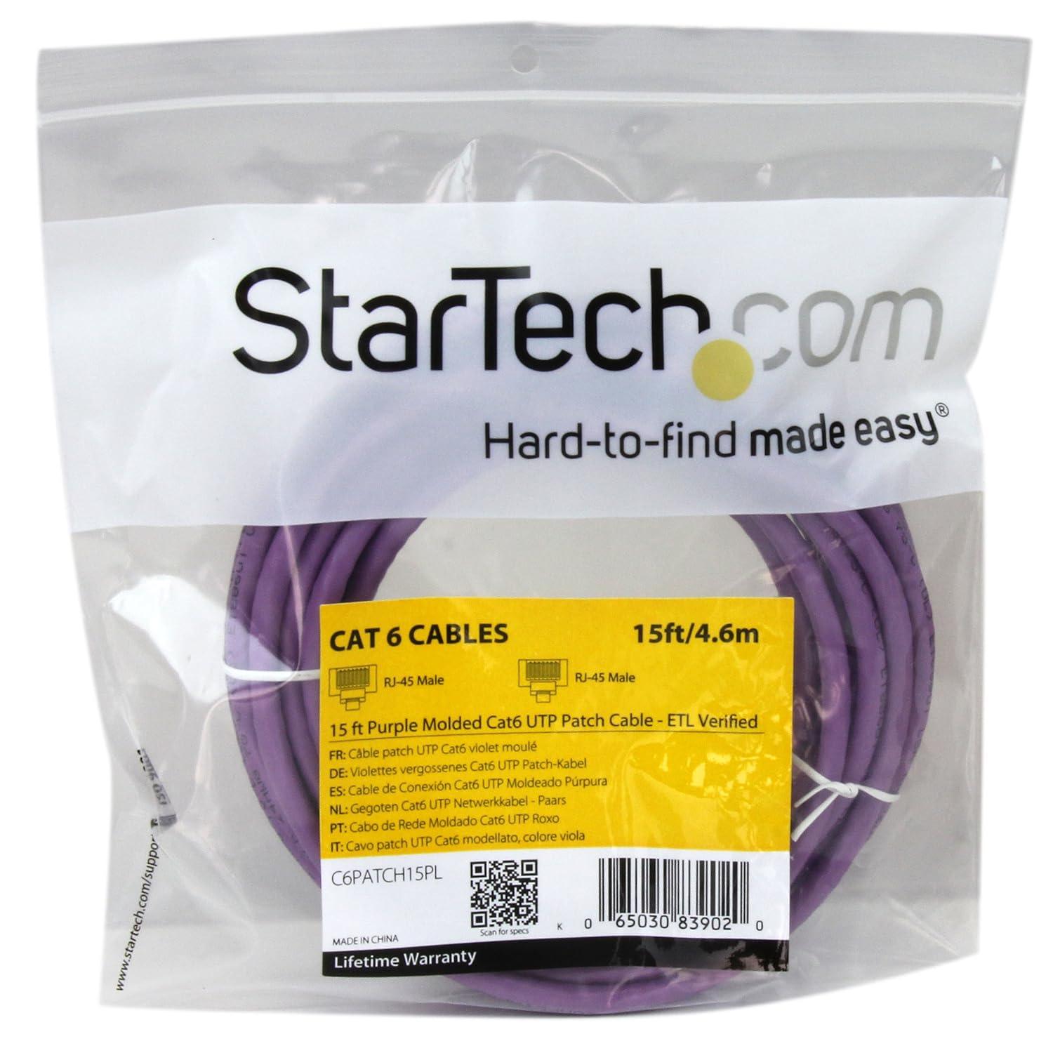 image:imageStarTechcom 20ft CAT6 Ethernet Cable Orange CAT 6 Gigabit Ethernet Wire 650MHz 100W PoE RJ45 UTP Molded Category 6 NetworkPatch Cord wStrain ReliefFluke Tested ULTIA Certified C6PATCH20ORPurple