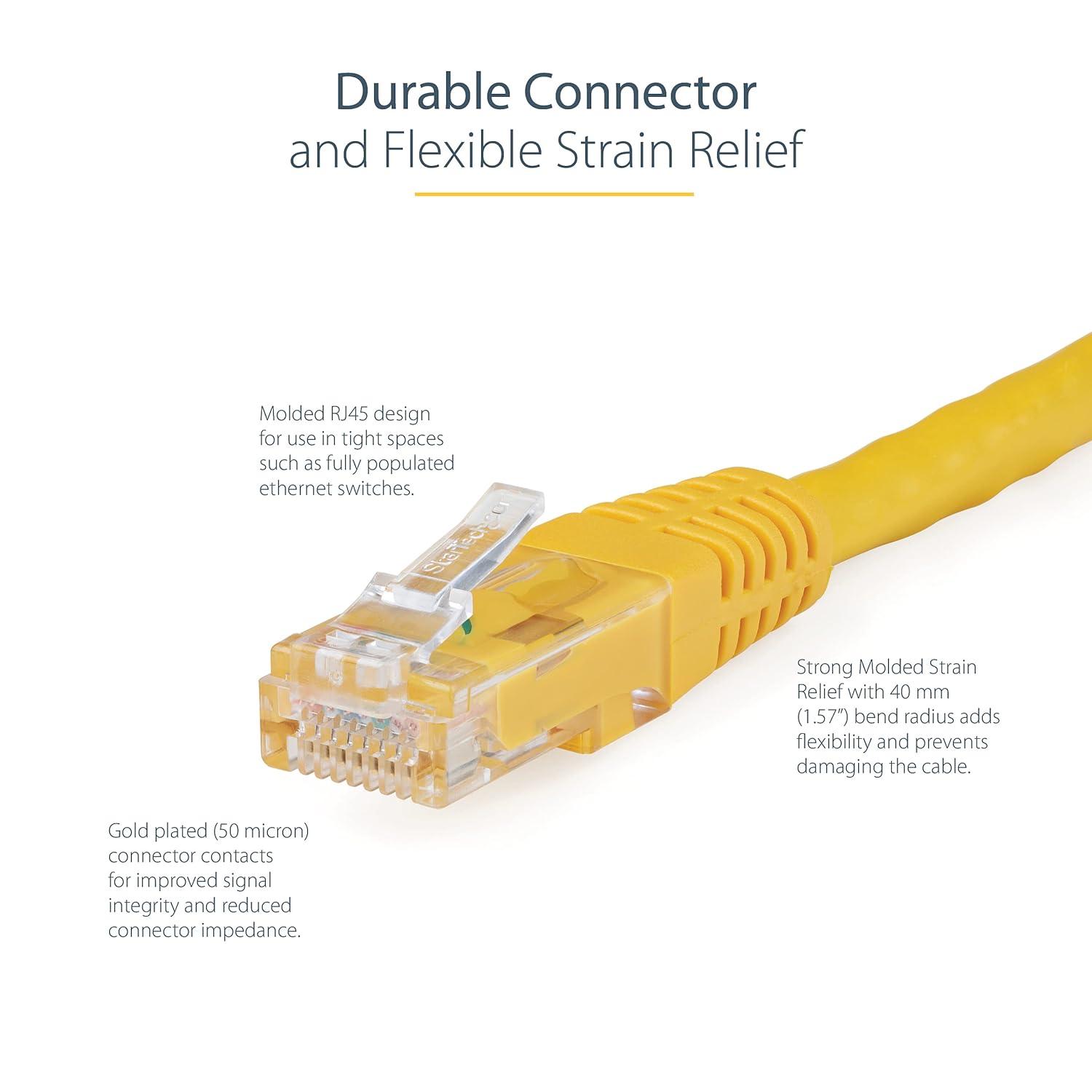 image:imageStarTechcom 20ft CAT6 Ethernet Cable Orange CAT 6 Gigabit Ethernet Wire 650MHz 100W PoE RJ45 UTP Molded Category 6 NetworkPatch Cord wStrain ReliefFluke Tested ULTIA Certified C6PATCH20ORYellow