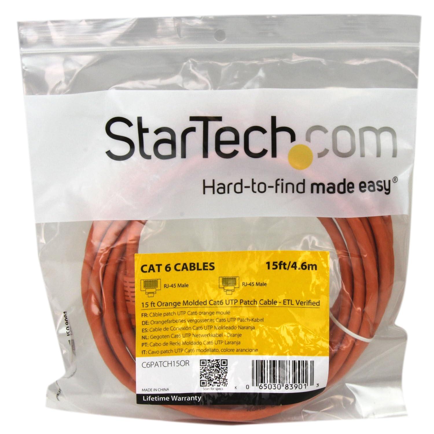 image:imageStarTechcom 20ft CAT6 Ethernet Cable Orange CAT 6 Gigabit Ethernet Wire 650MHz 100W PoE RJ45 UTP Molded Category 6 NetworkPatch Cord wStrain ReliefFluke Tested ULTIA Certified C6PATCH20OROrange