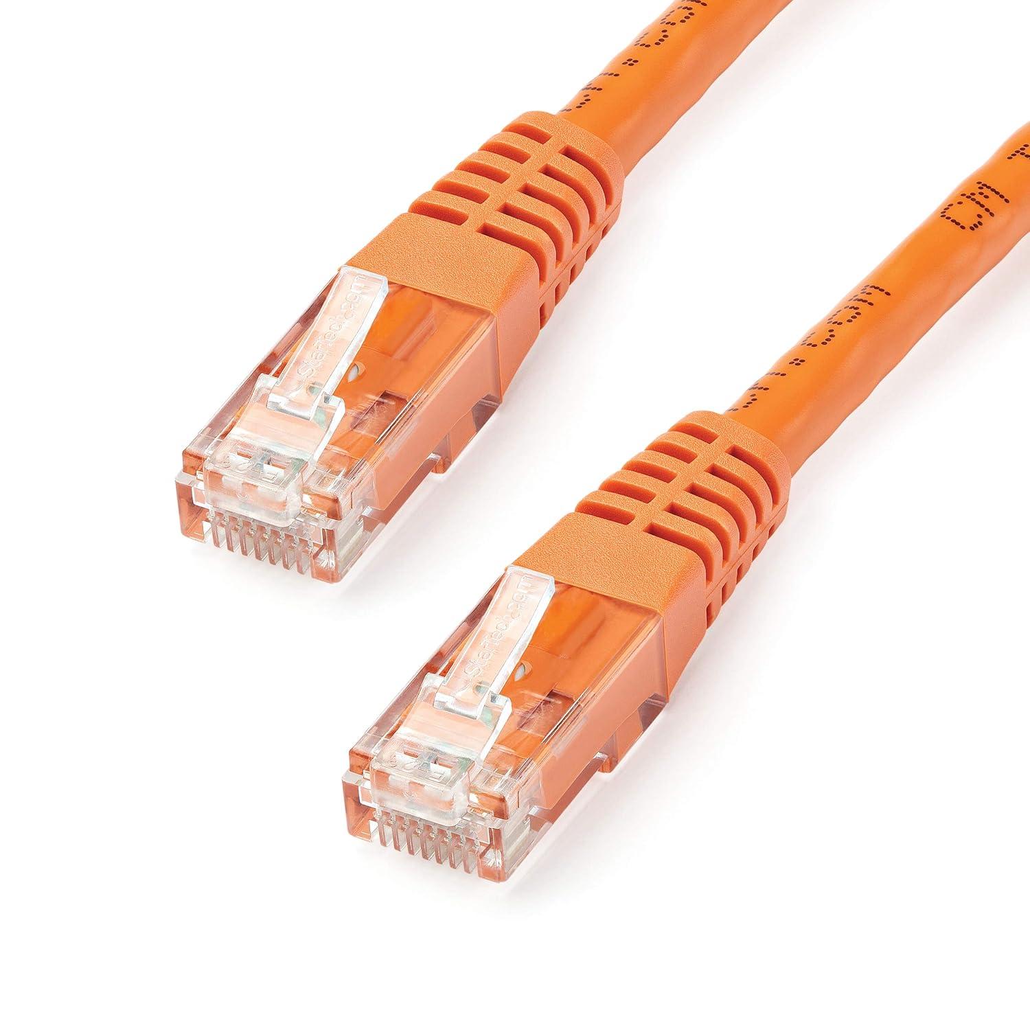 image:imageStarTechcom 20ft CAT6 Ethernet Cable Orange CAT 6 Gigabit Ethernet Wire 650MHz 100W PoE RJ45 UTP Molded Category 6 NetworkPatch Cord wStrain ReliefFluke Tested ULTIA Certified C6PATCH20OROrange
